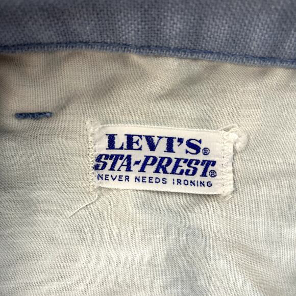 Vintage Levis Sta-Prest Pants Mens 29 Blue Chino Flare Leg Big E Dress Slack 70s - Picture 6 of 15